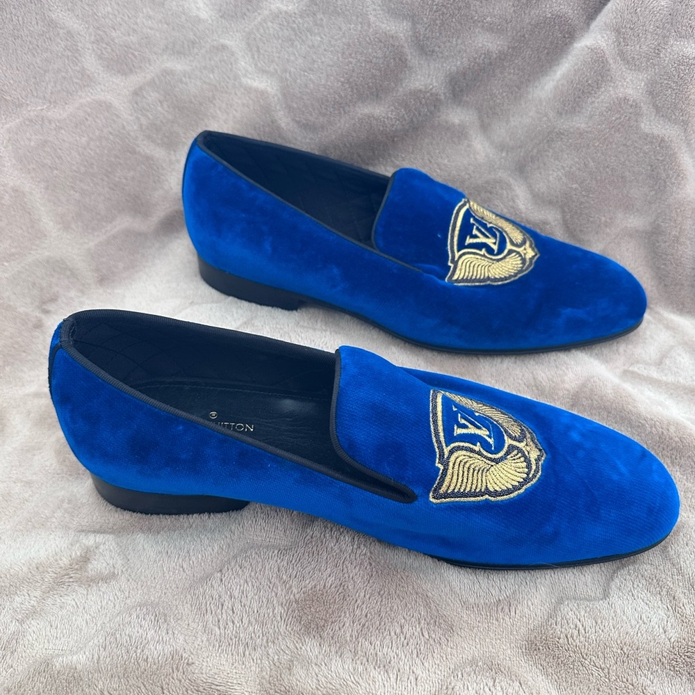 Louis Vuitton Velvet LV Crest Loafers Royal Blue Men’s Dress Shoes Size 7.5 - Picture 3 of 5